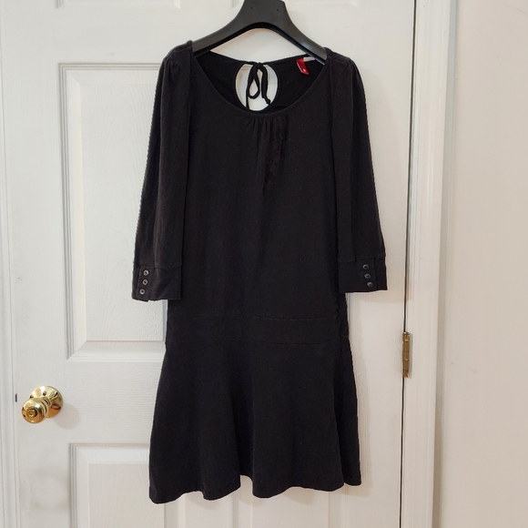 Divided by H&M Black casual flare dress 3/4 puff sleeves size 8 cotton blend - Picture 3 of 13